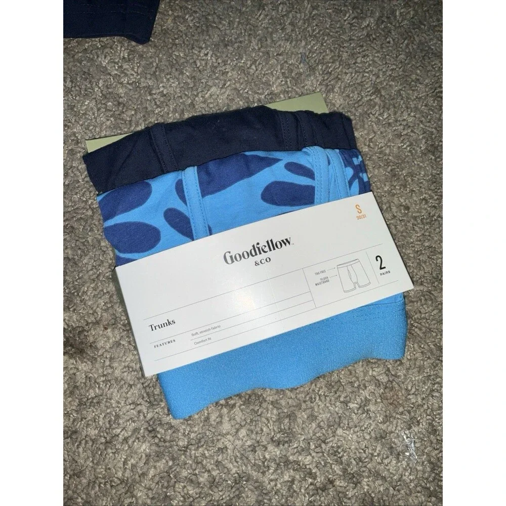 Men's Floral Leaf Print Trunks 2pk - Goodfellow & Co Blue/Navy S